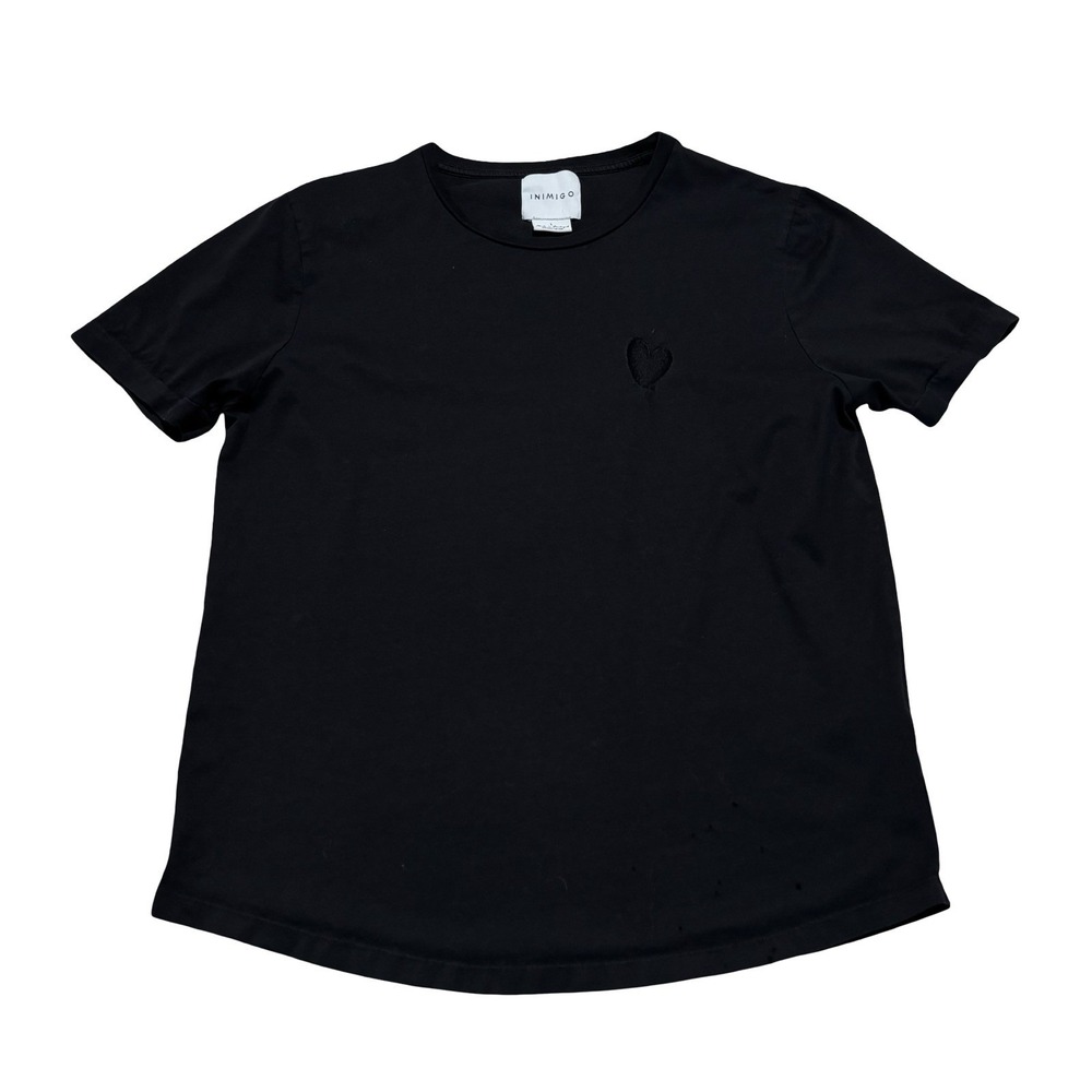 Inimigo Men's Embroidered Heart T Shirt‎ Black Distressed Grunge Size Lg 20.5x26